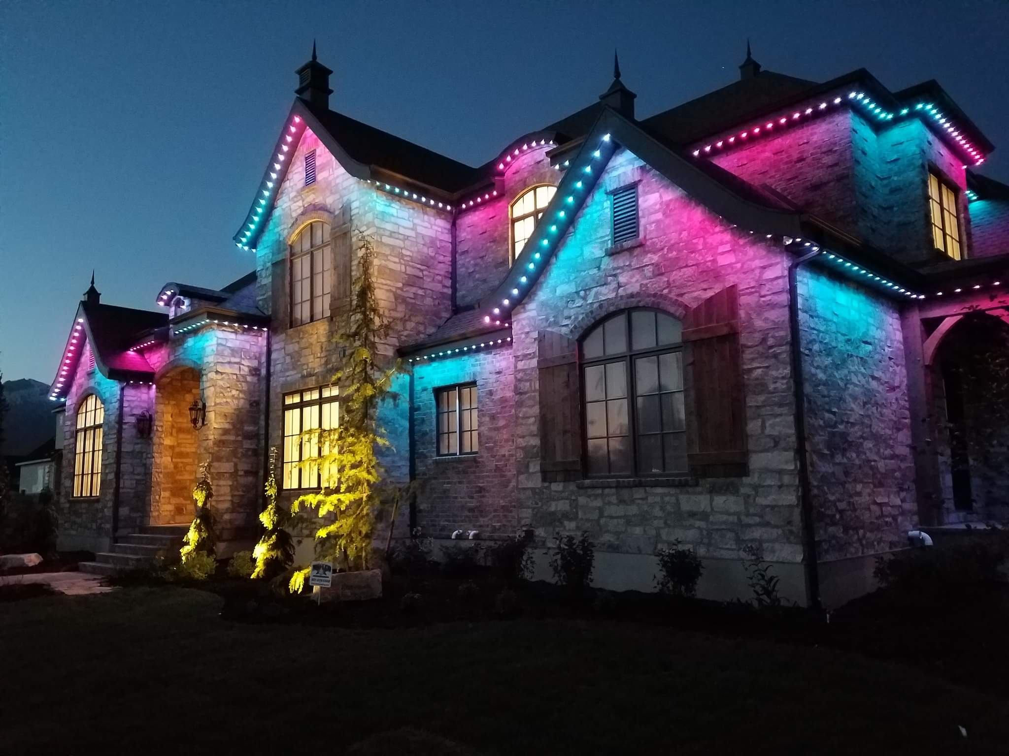 Home with colorful lights