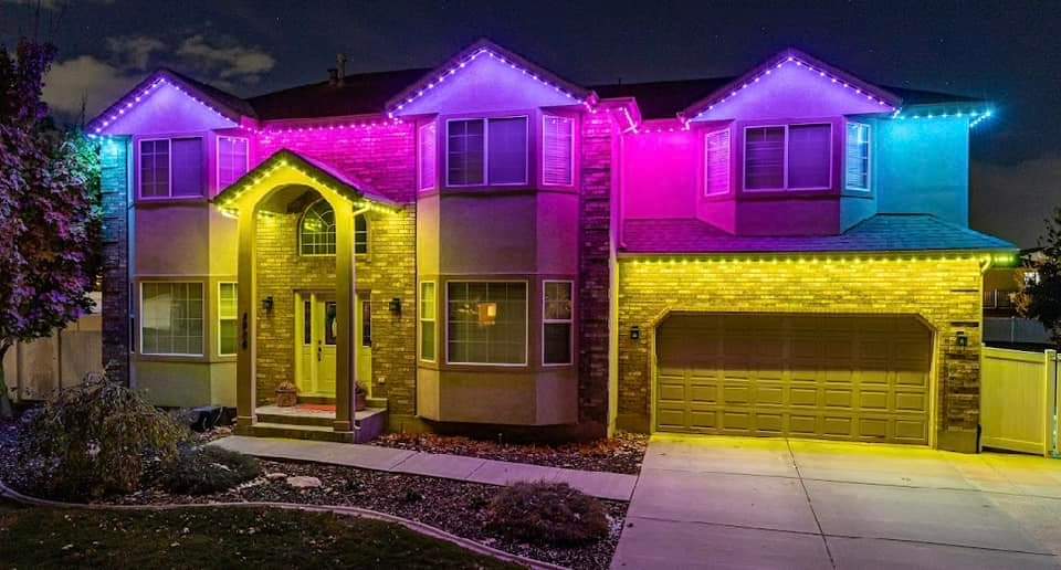 House with colorful LED lights